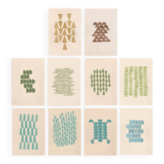 Collection of 10 paintings on paper in warm and cool tones signed Eawy.