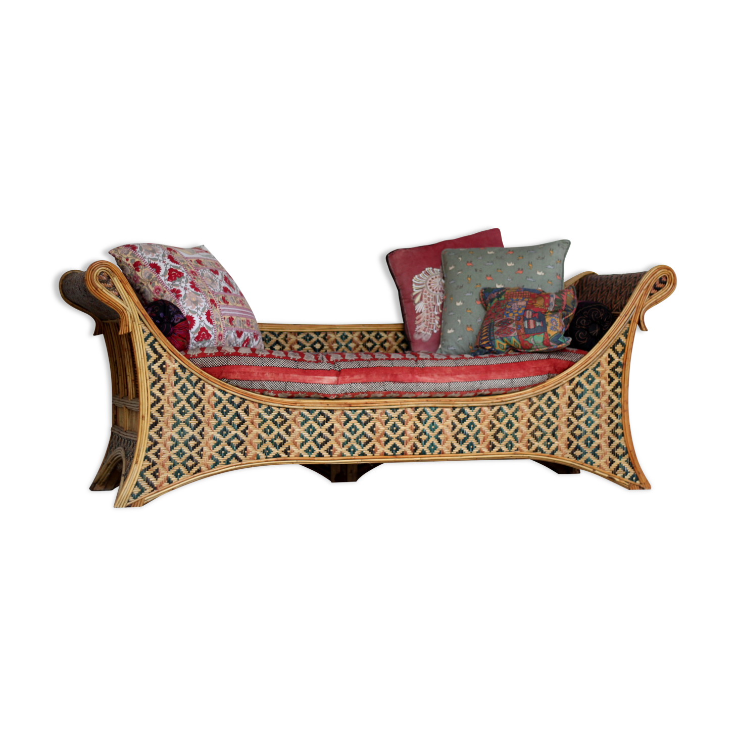 Large Polychrome Rattan Sofa - Orientalist