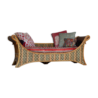 Large Polychrome Rattan Sofa - Orientalist