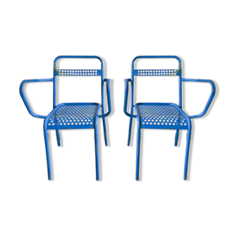 Pair of perforated metal garden chairs