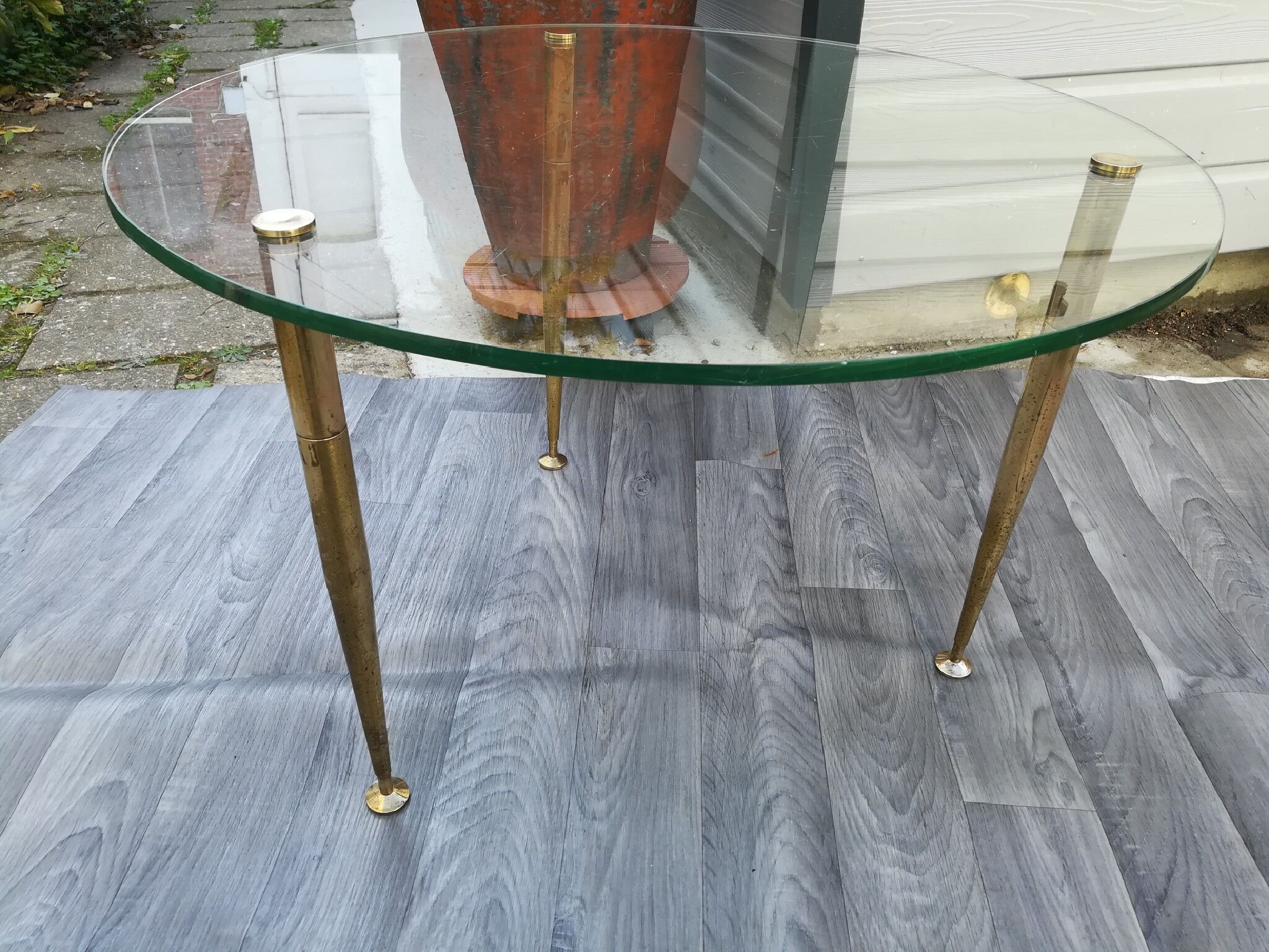 Table low glass and brass 50s