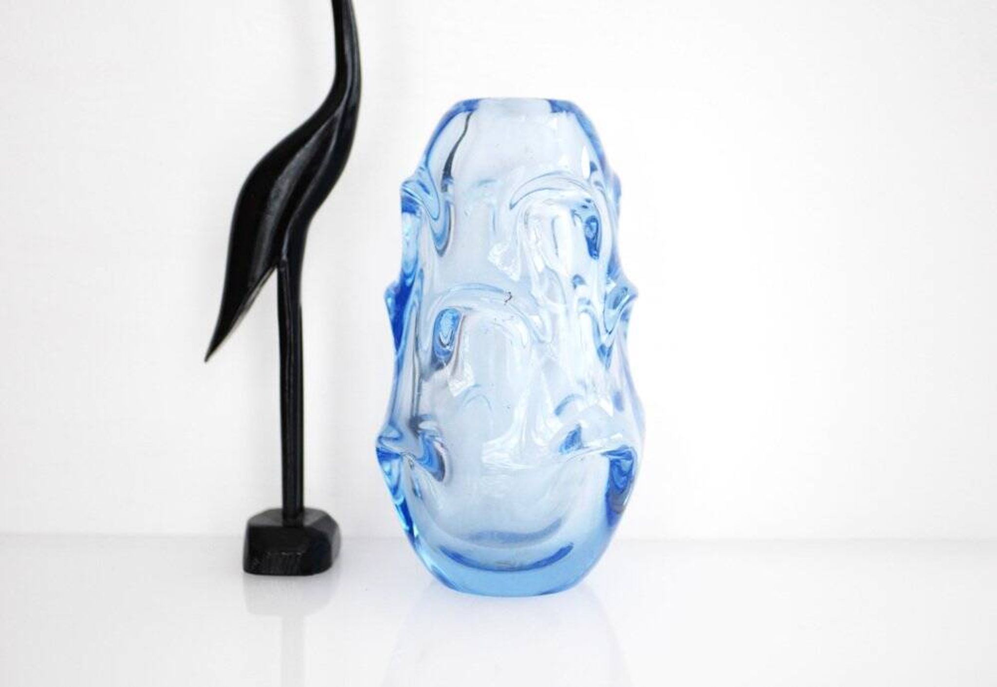 Mid-century modern crystal vase in pale blue by Börne Augustsson for Åseda