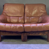 Brutalist style wood and leather sofa