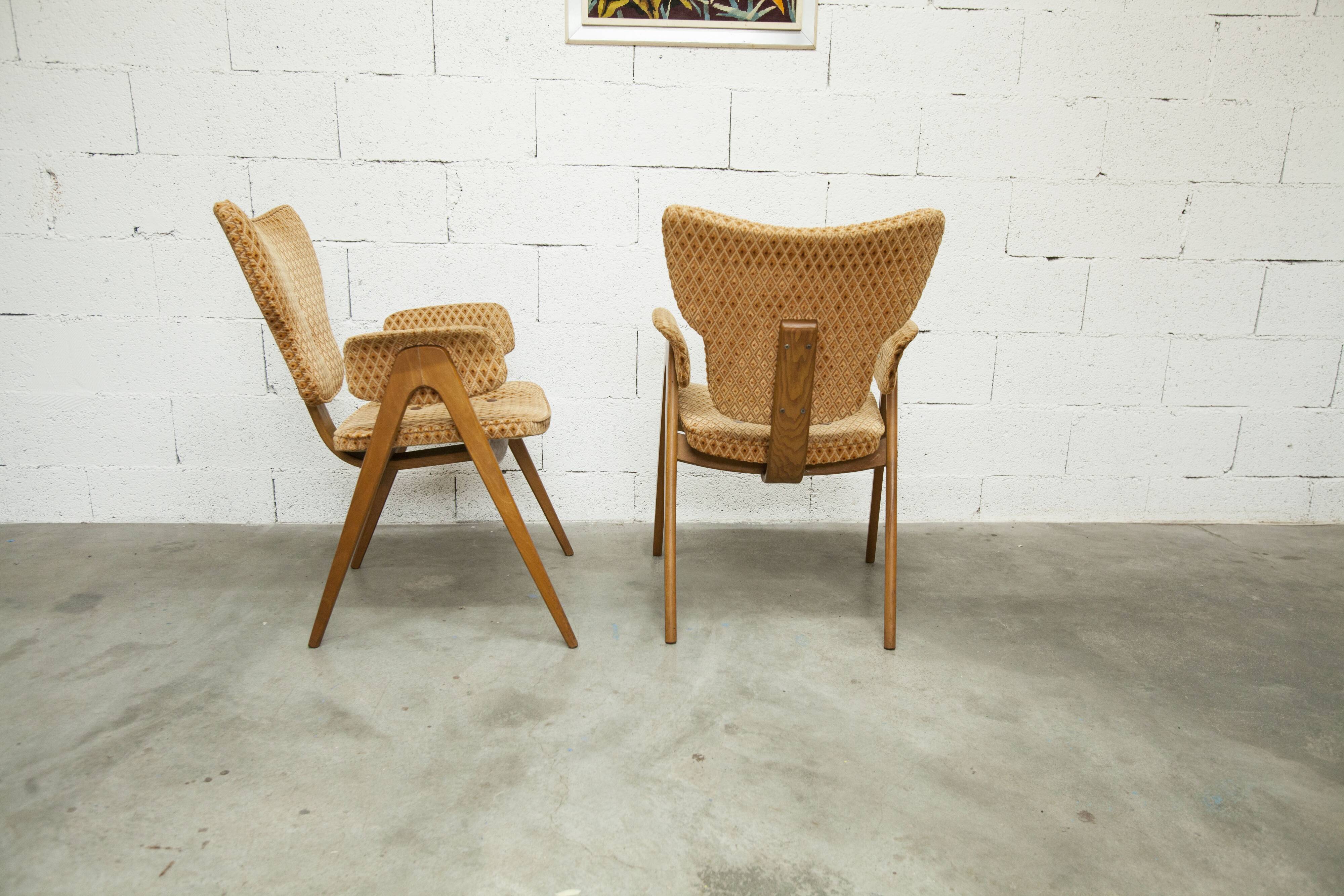 4 chairs and 2 Lounge armchairs by Roger Landault, ABC edition, 1950.