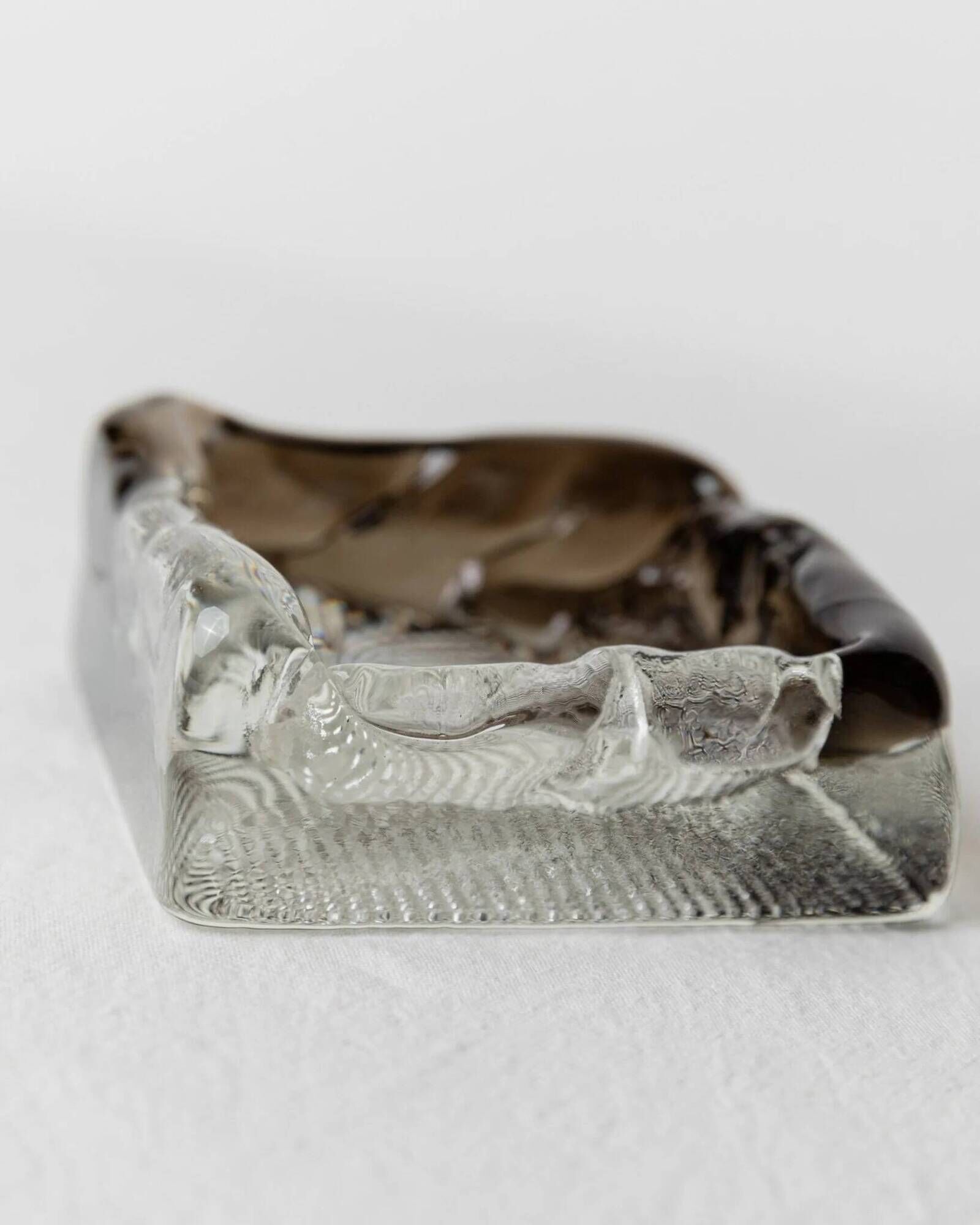 Transparent and Smoky Grey Murano Glass Ashtray – Vintage 1980s Hollywood Regency Decor