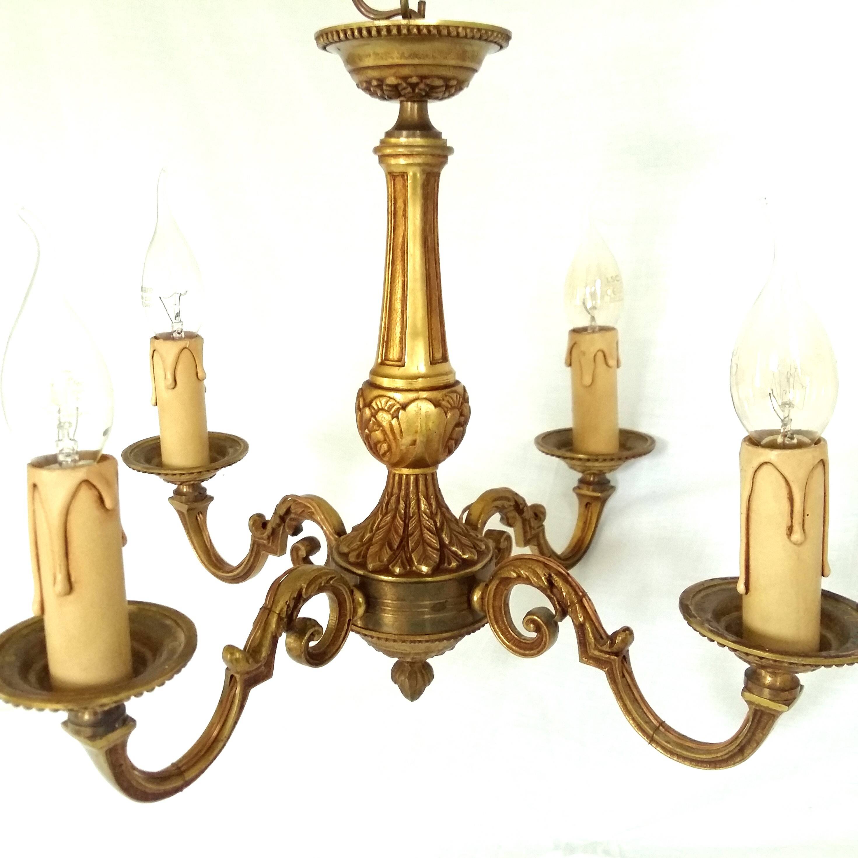 Four Arm Bronze Chandelier.  Bronze Ornate Rococo/Baroque/Louis XV Style Period Lighting