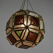 Multicolored Pressed Glass and Brass Pendant Lantern, Scandinavia, circa 1940s–1950s