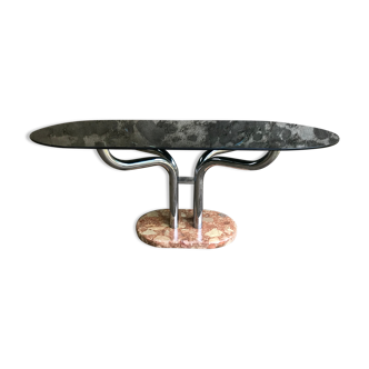 Smoked glass table marble foot