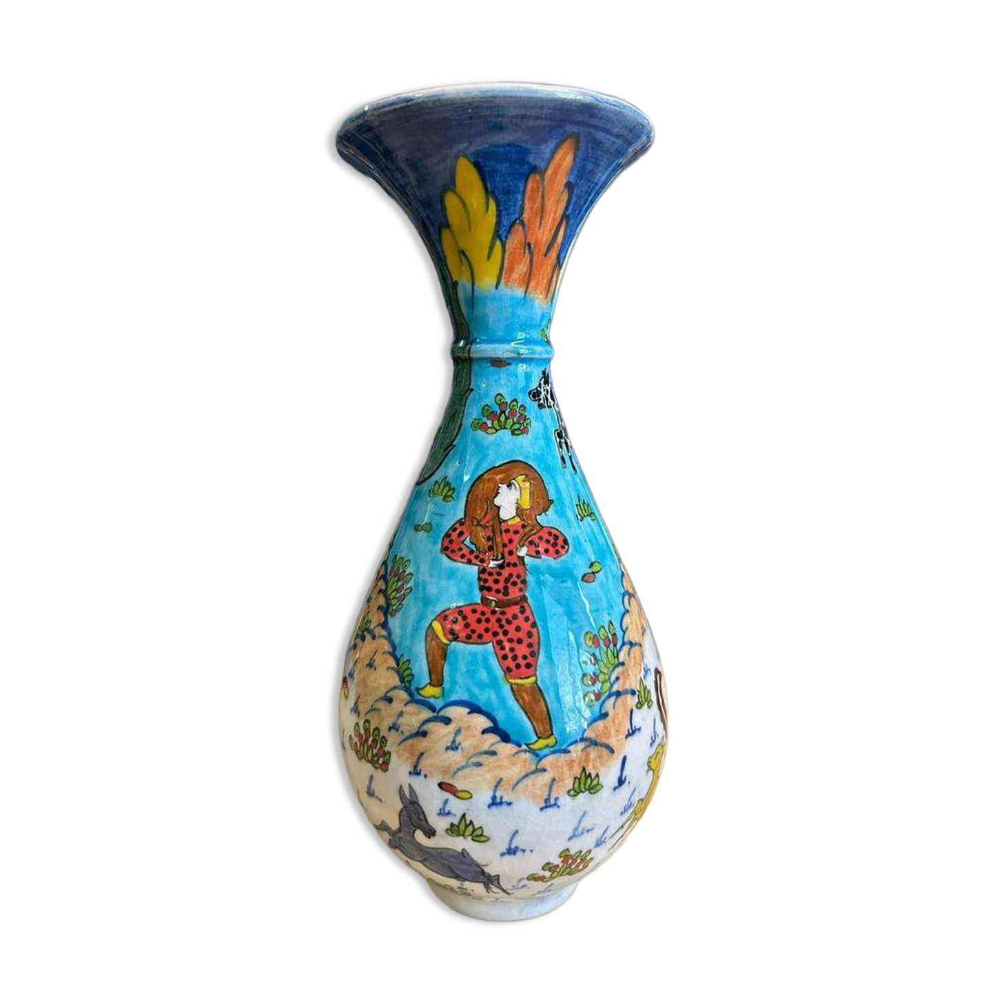 Rare vintage vase Altin Gini in Turkish Kütahya glazed earthenware, handmade and signed.