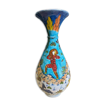 Rare vintage vase Altin Gini in Turkish Kütahya glazed earthenware, handmade and signed.