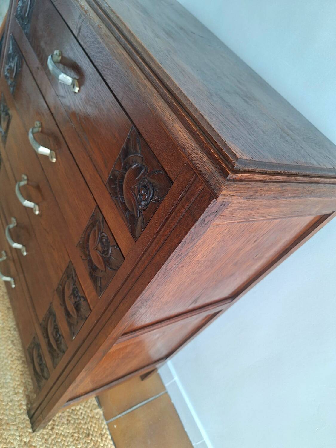 Commode art déco plateau bois, meuble ancien vintage