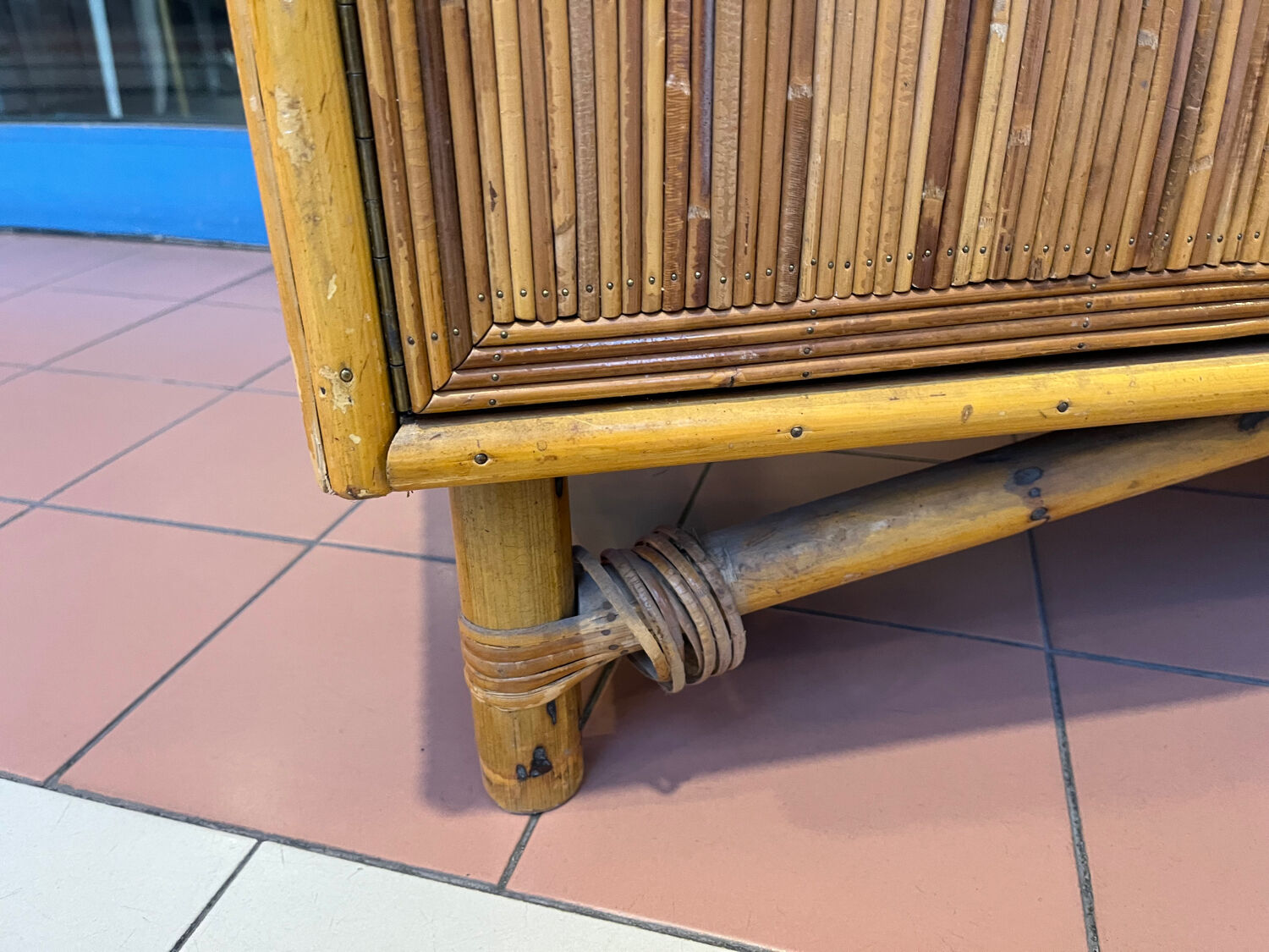Vintage rattan side table in Audoux Minet style