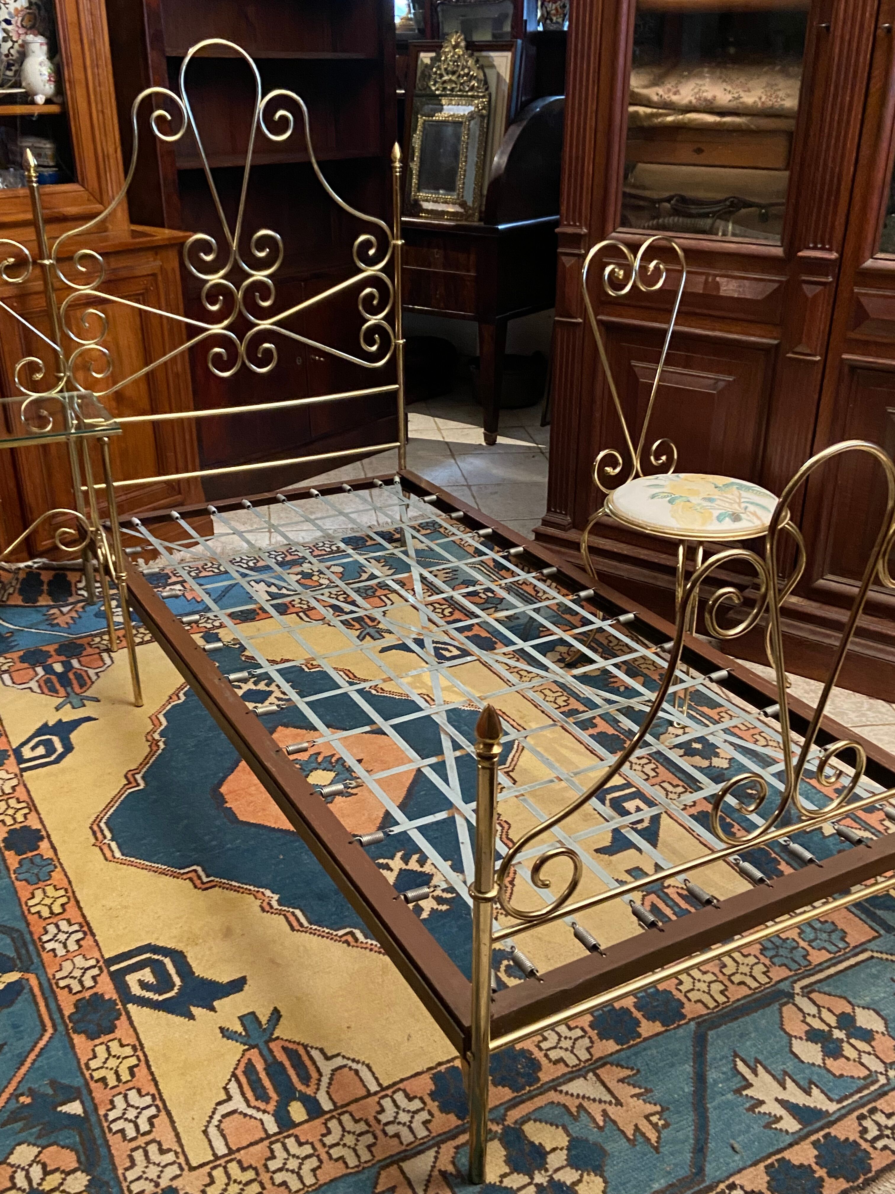 One person romantic bed with bedside table brass bedroom chair