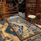 One person romantic bed with bedside table brass bedroom chair