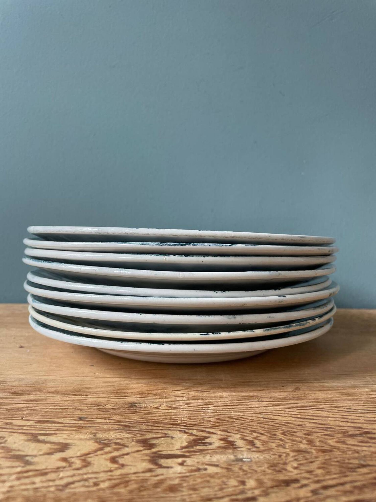 Series of 9 flat plates Terre de Fer “Marie-Louise” St Amand and Hamage