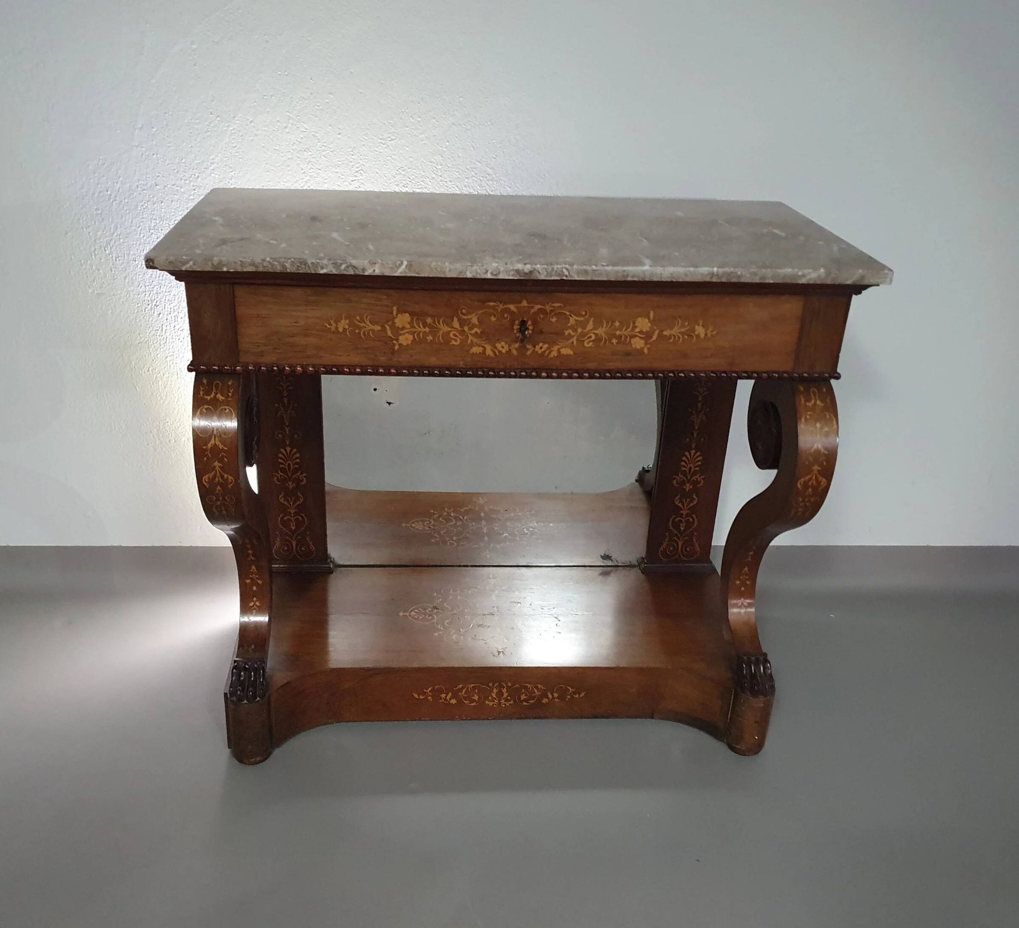French trumeau / side table 1830s / inlay wood / mirror
