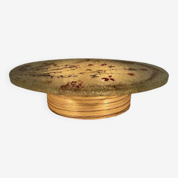 Accolay table in luminous resin with leaf and butterfly inlays.