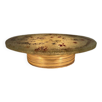 Accolay table in luminous resin with leaf and butterfly inlays.