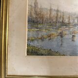 Lithograph Marsh Landscape Signed F Cavel
