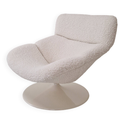 Fauteuil Lounge Artifort F518 restauré par Geoffrey Harcourt en tissu Bouclé,