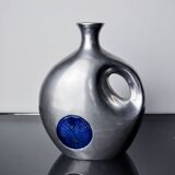 Vase biomorphique par Art3, aluminium et céramique émaillée bleu, Espagne, 1980