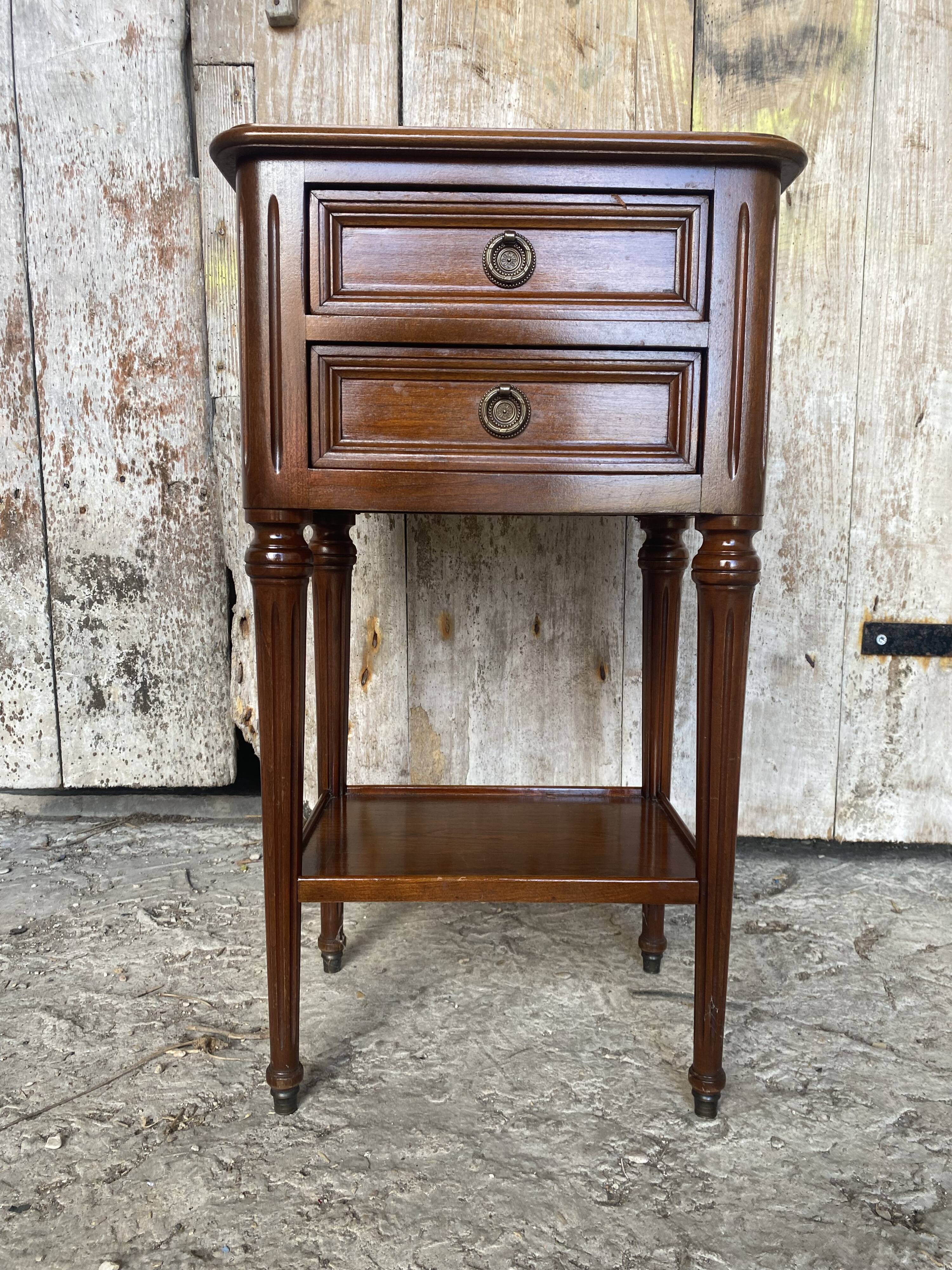 Antique Nightstand TRICOIRE Louis XVI Style Wood 2 Drawers Vintage