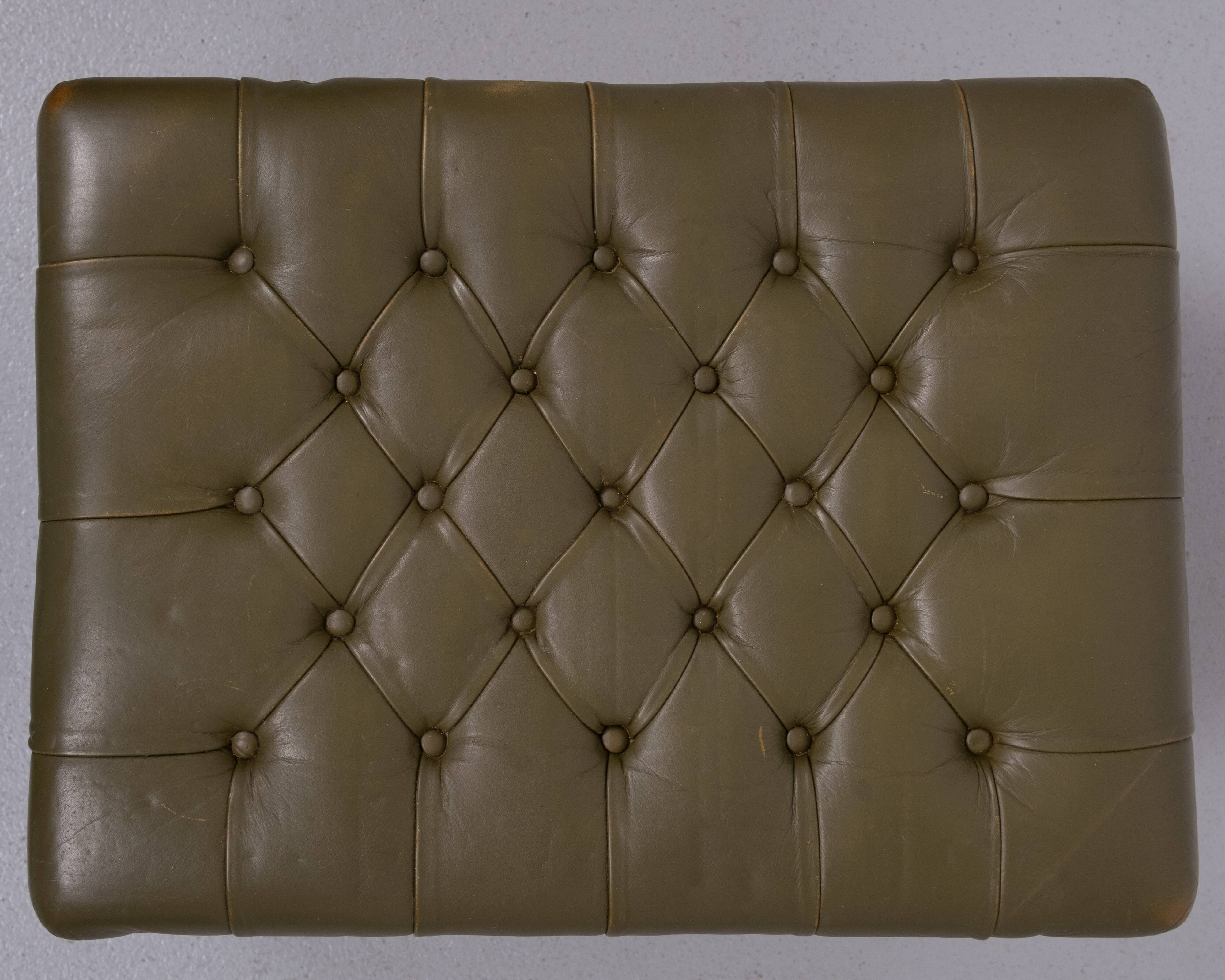 Capped Green Leather Chesterfield Foot stool 1960s England