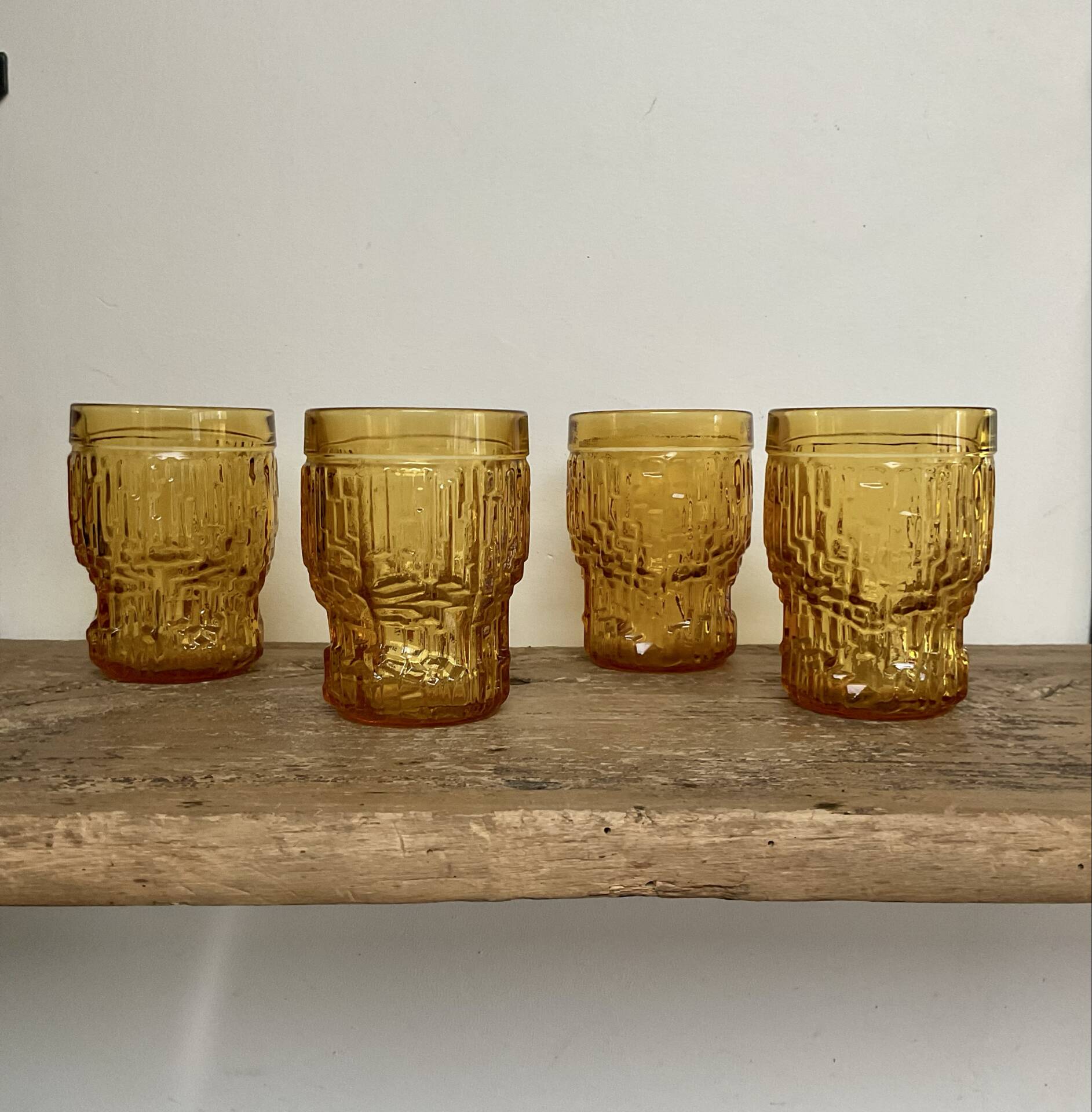 4 vintage amber glasses