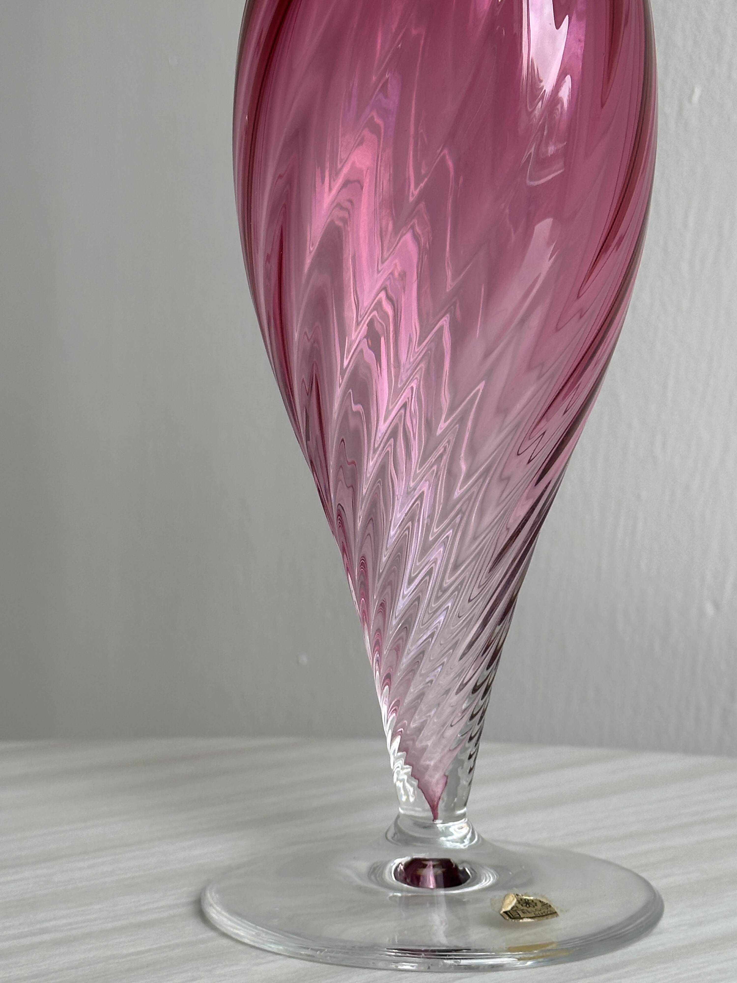 Twisted pink blown glass vase