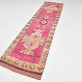 3x11 Soft Pink Mid Ceuntry Modern Turkish Wool Runner Rug, 87x339 Cm