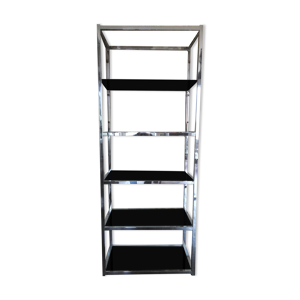 Étagère vintage chrome et verre fumé