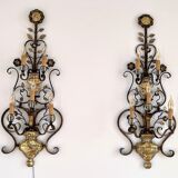 Appliques murales italiennes en cristal et fer forgé doré par Banci Florence, années 1960