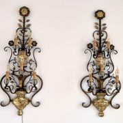 Appliques murales italiennes en cristal et fer forgé doré par Banci Florence, années 1960