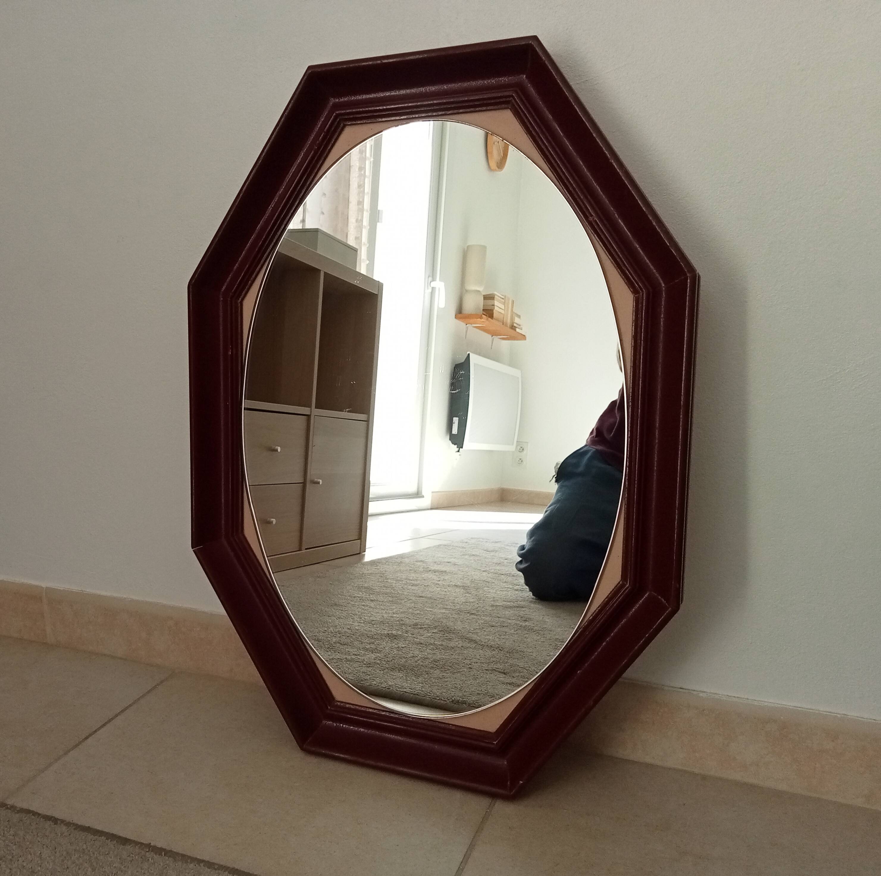 Miroir octogonale art déco en bois massif