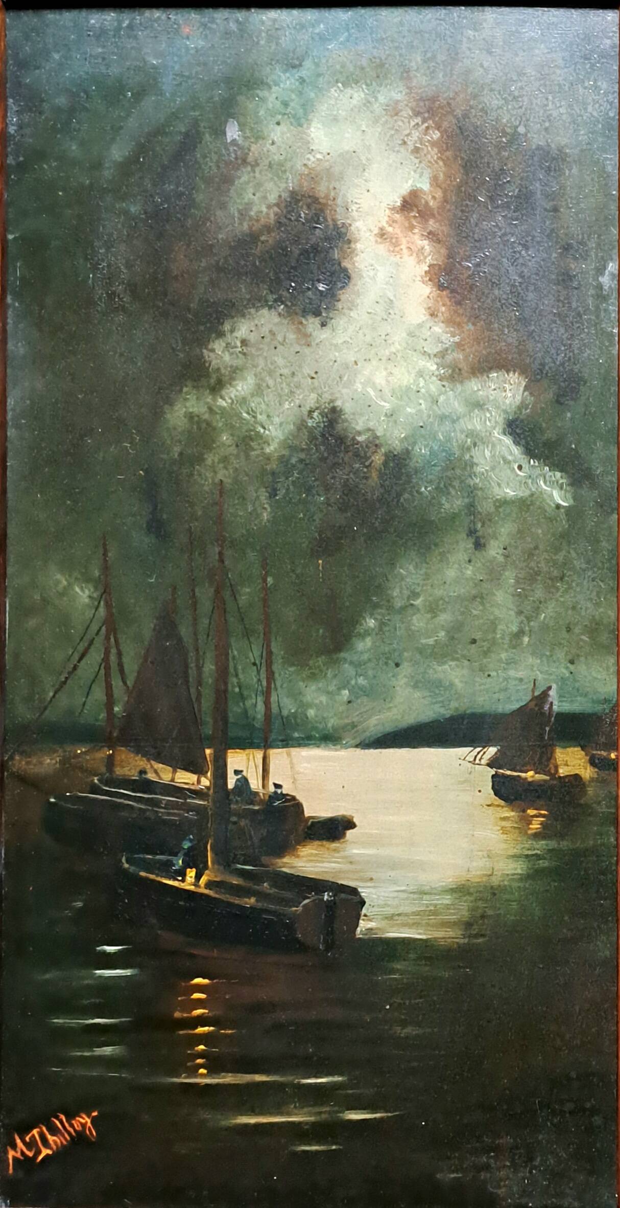 Impressionist painting, oil on wood, 19th century - Signed marine