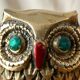 Chouette en laiton vintage yeux verts