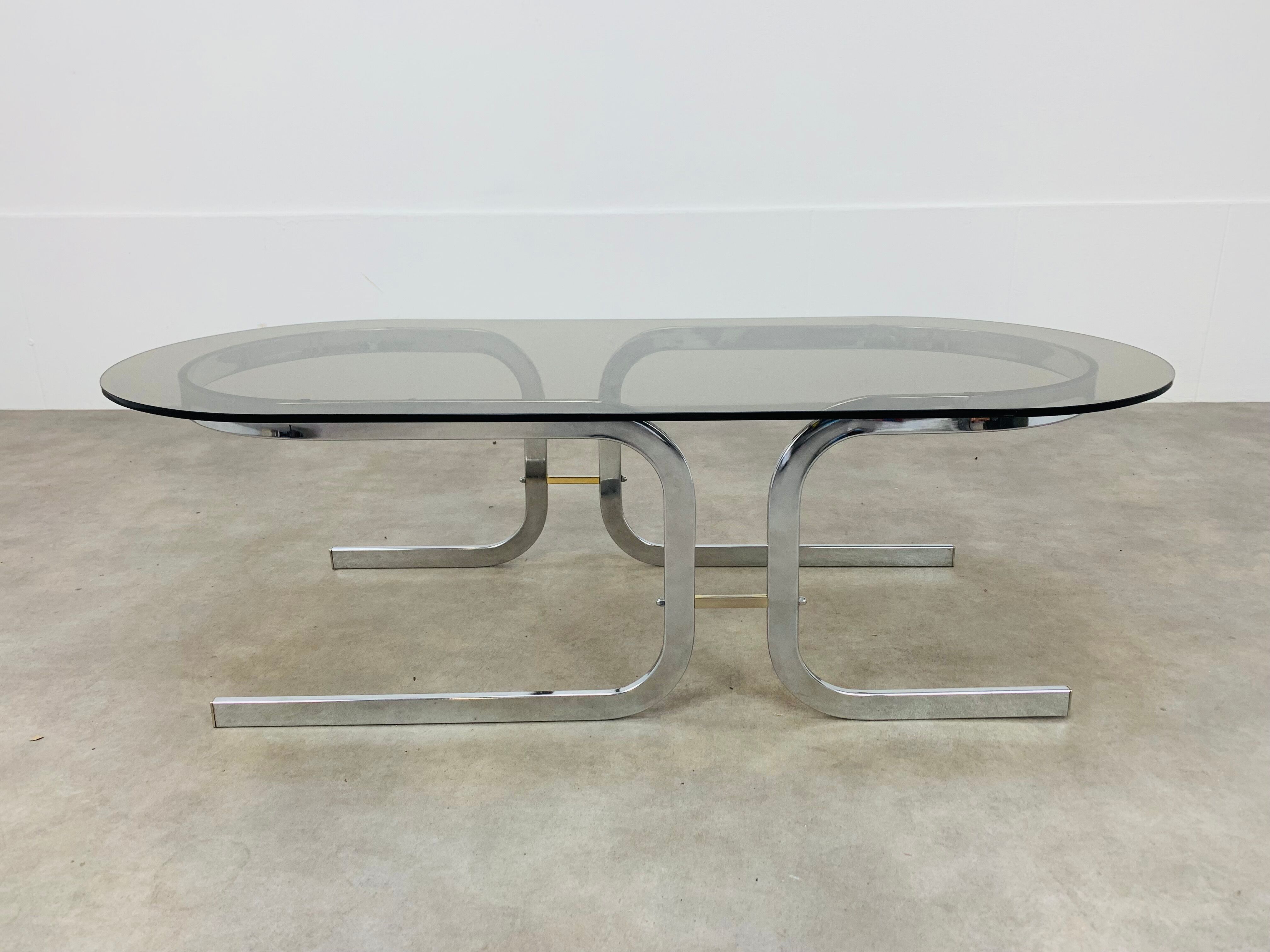 Coffee table space age chrome and smoked glass 70s