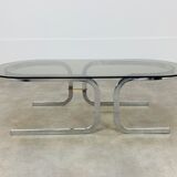 Coffee table space age chrome and smoked glass 70s