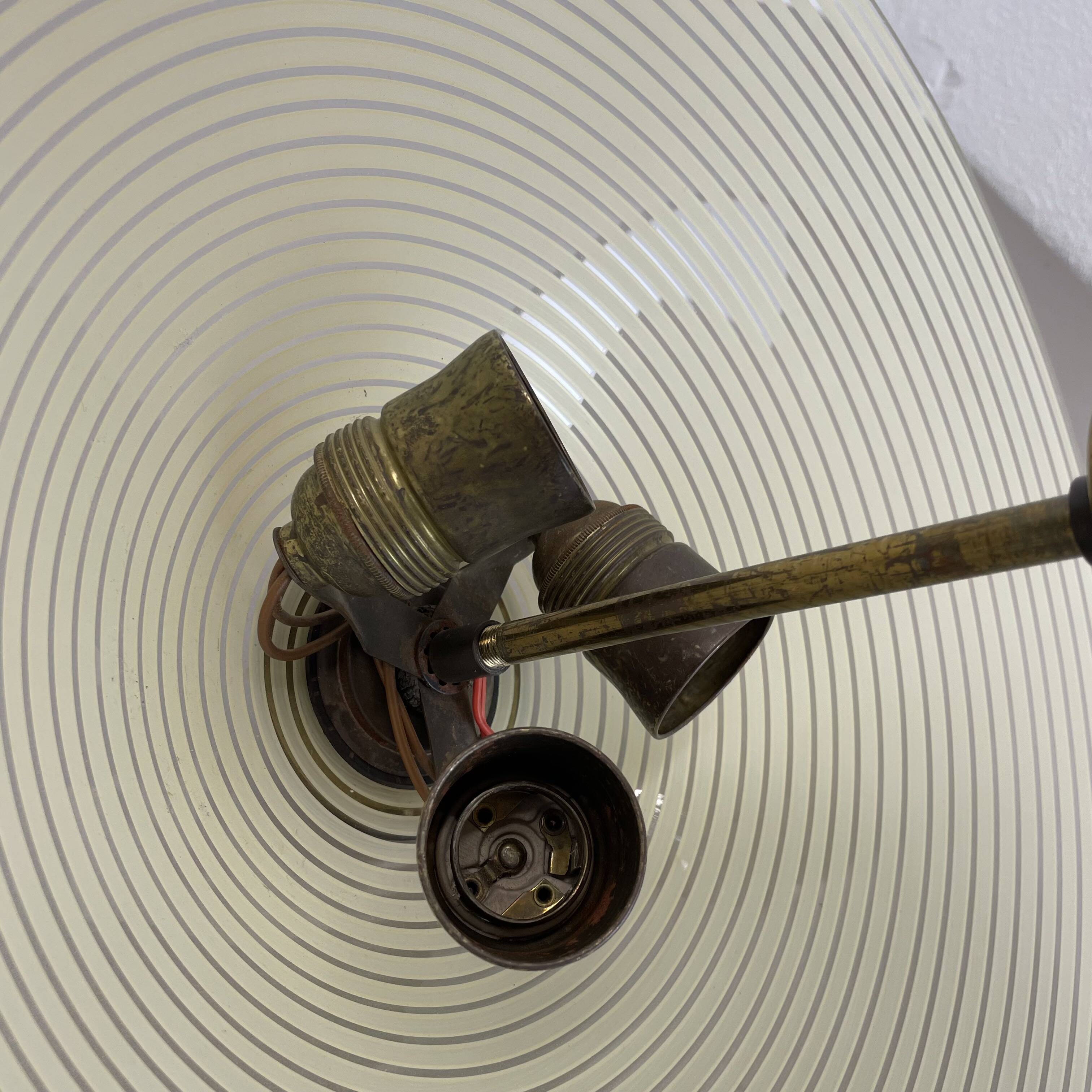 Modernist brass and glass Ceiling Flushmount Light, Italy 1950s