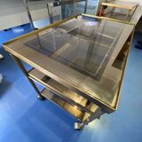 70's brass and glass roller service - 3 levels - expandable middle shelf