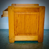 Bedside table with drawer in solid blond pine varnish 1970