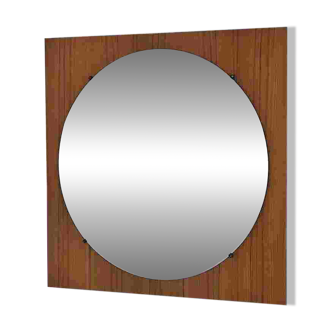 Round mirror from the 60s - 70s on a square wooden frame