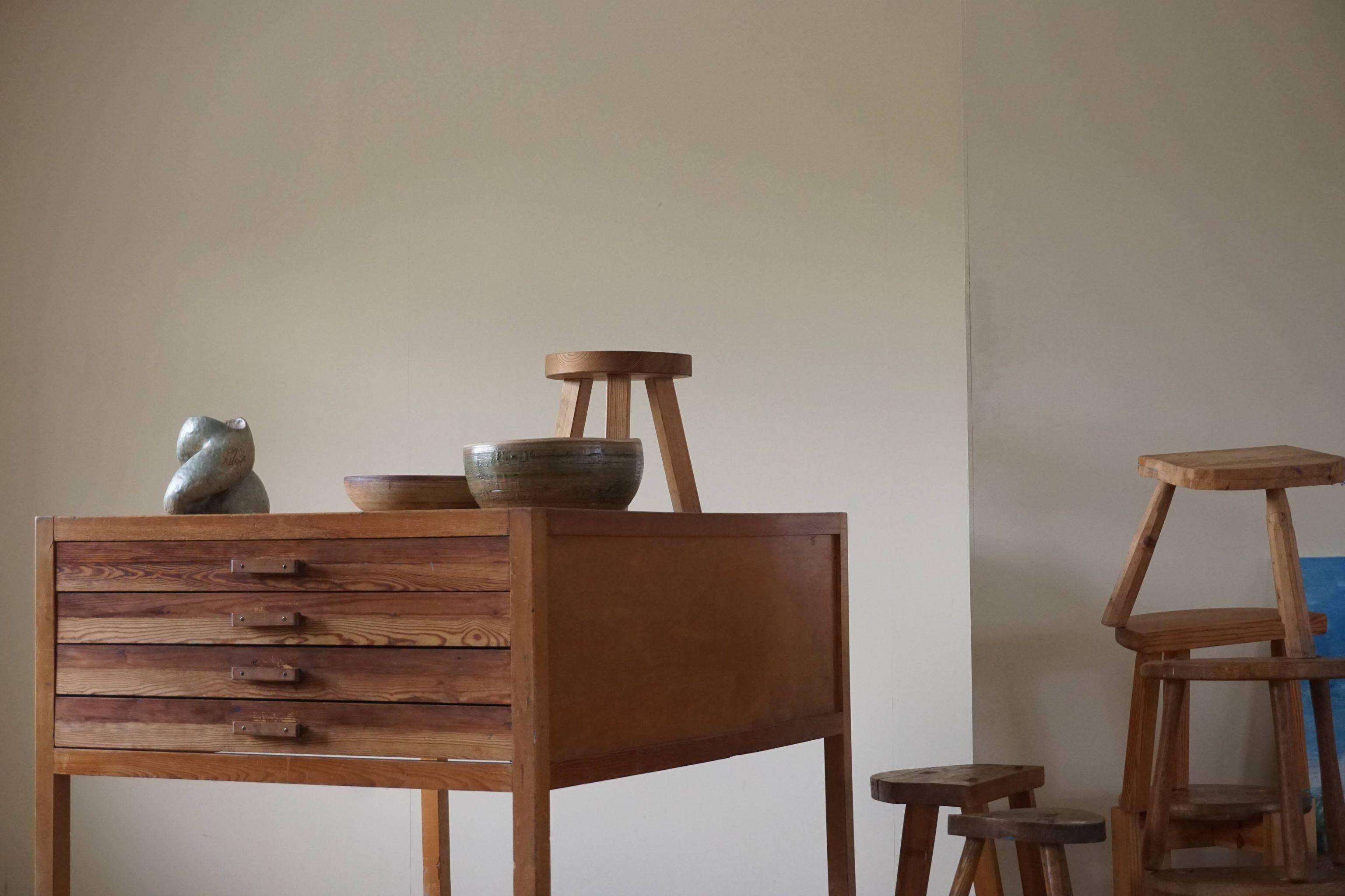 Large Danish drawing cabinet from the mid-century in pine and beech, 1960s.