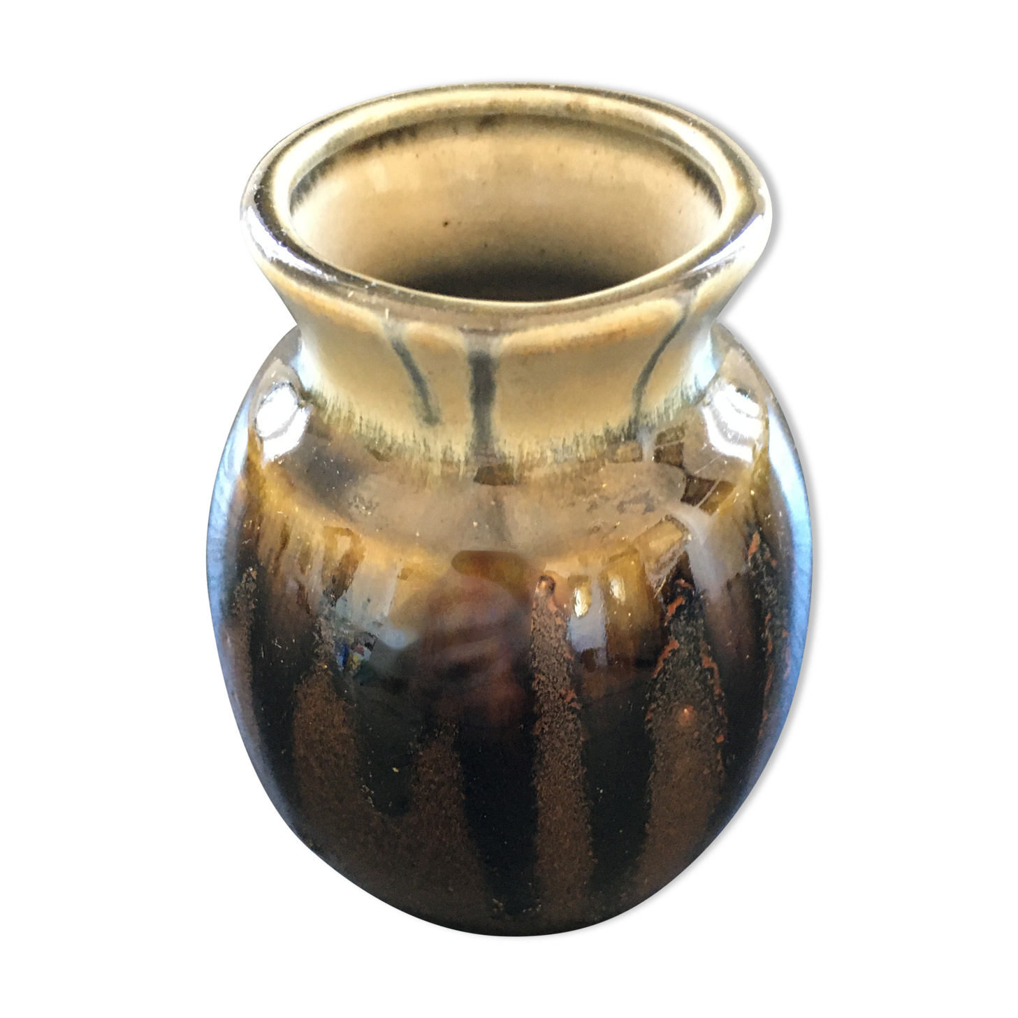 Brown and black flame-colored vase