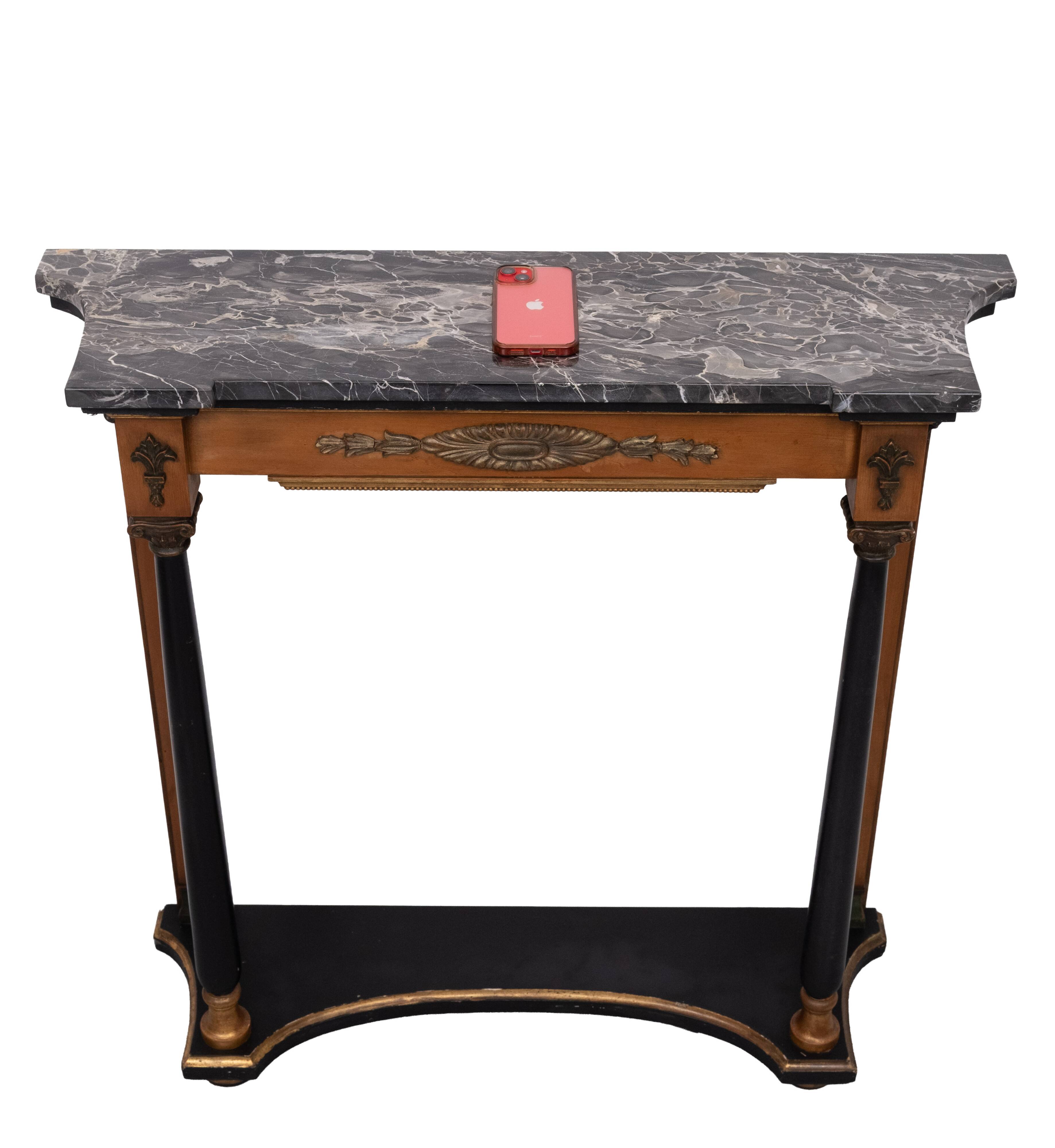 Elegant Italian Console Table, Black Marble Top, 1950s Empire Revival