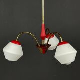 Italian vintage chandelier in brass and milky glass with 3 arms, 1950s.