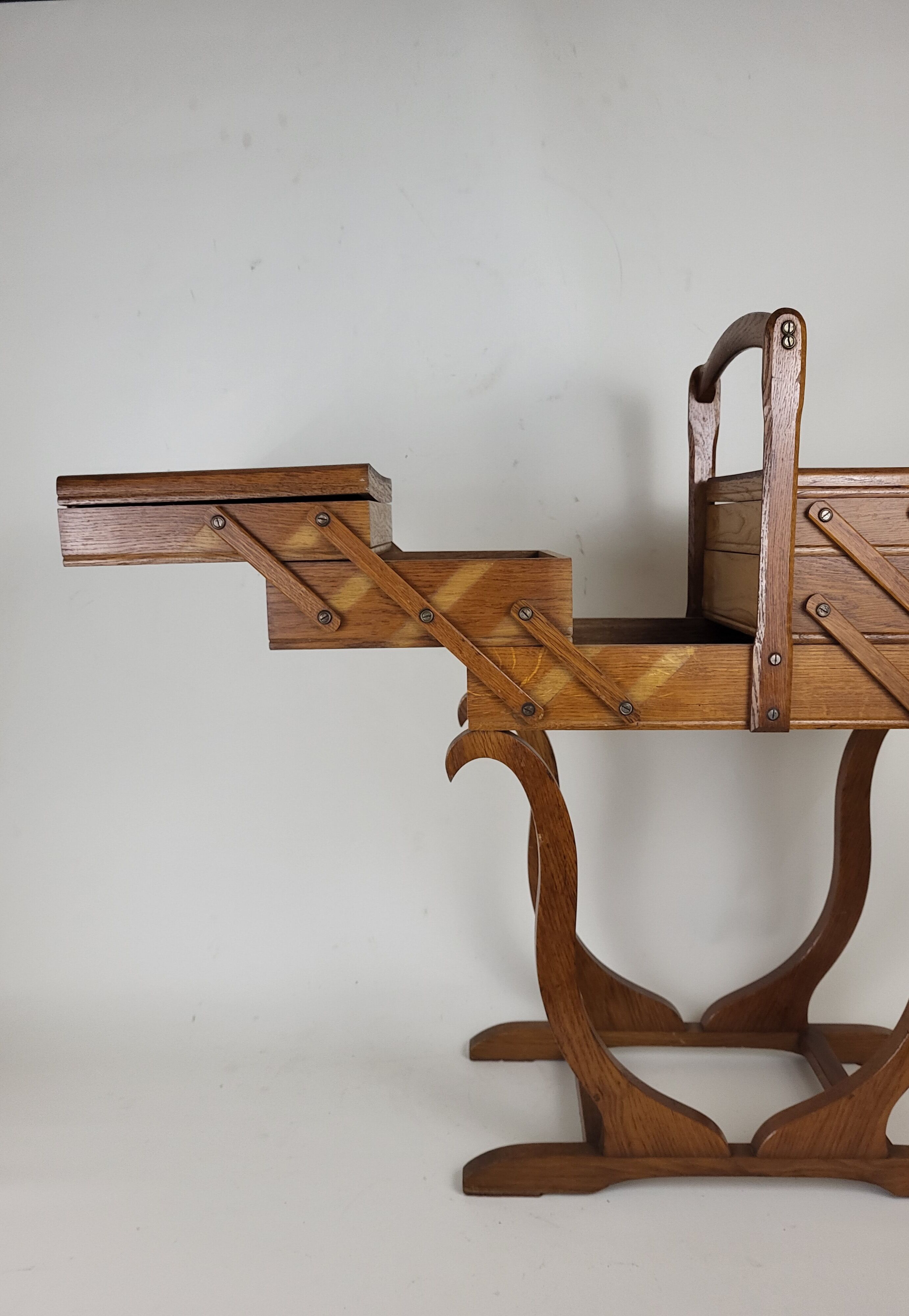 Worker on vintage wooden legs