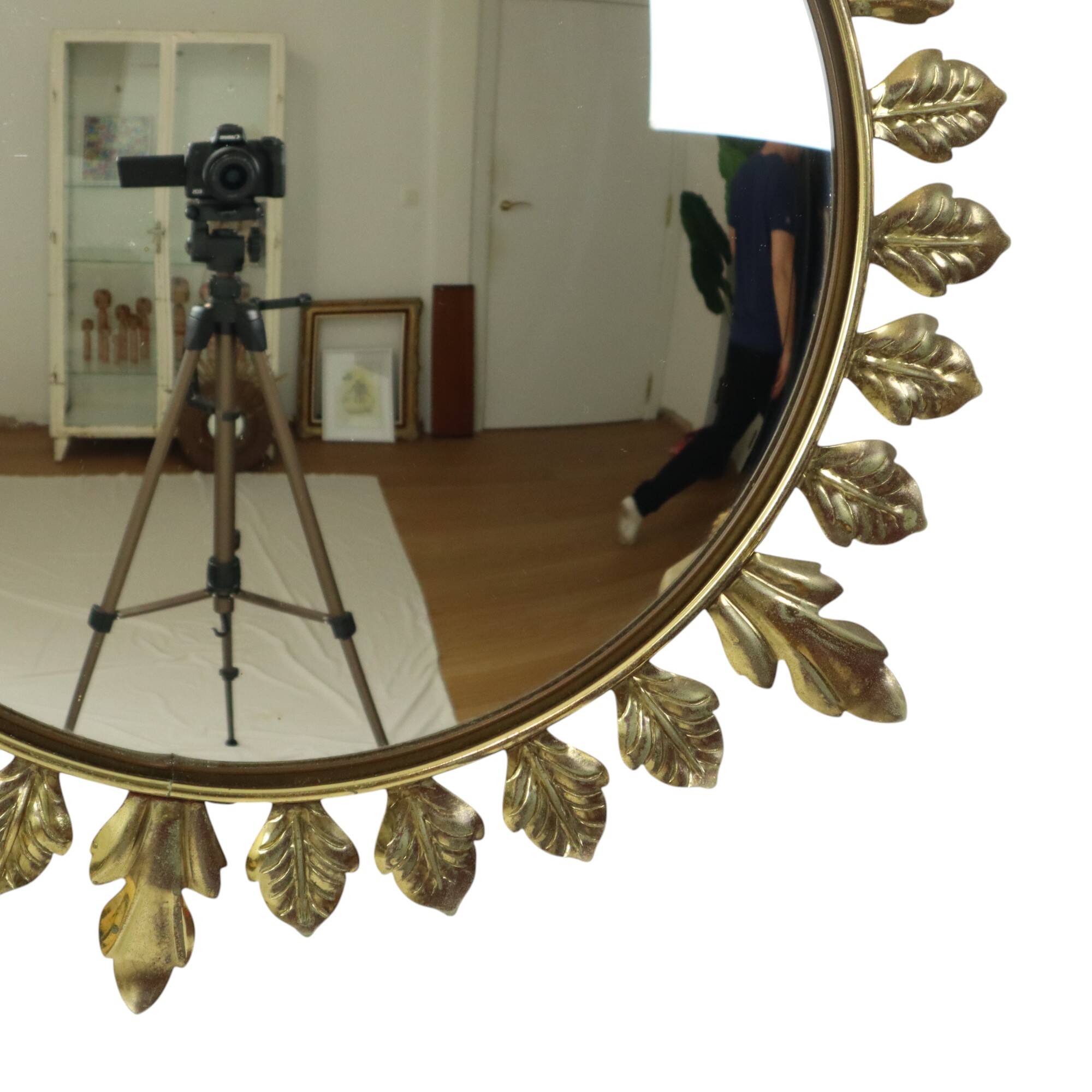 Vintage Metal Sun Mirror Convex Gold Deknudt 70s