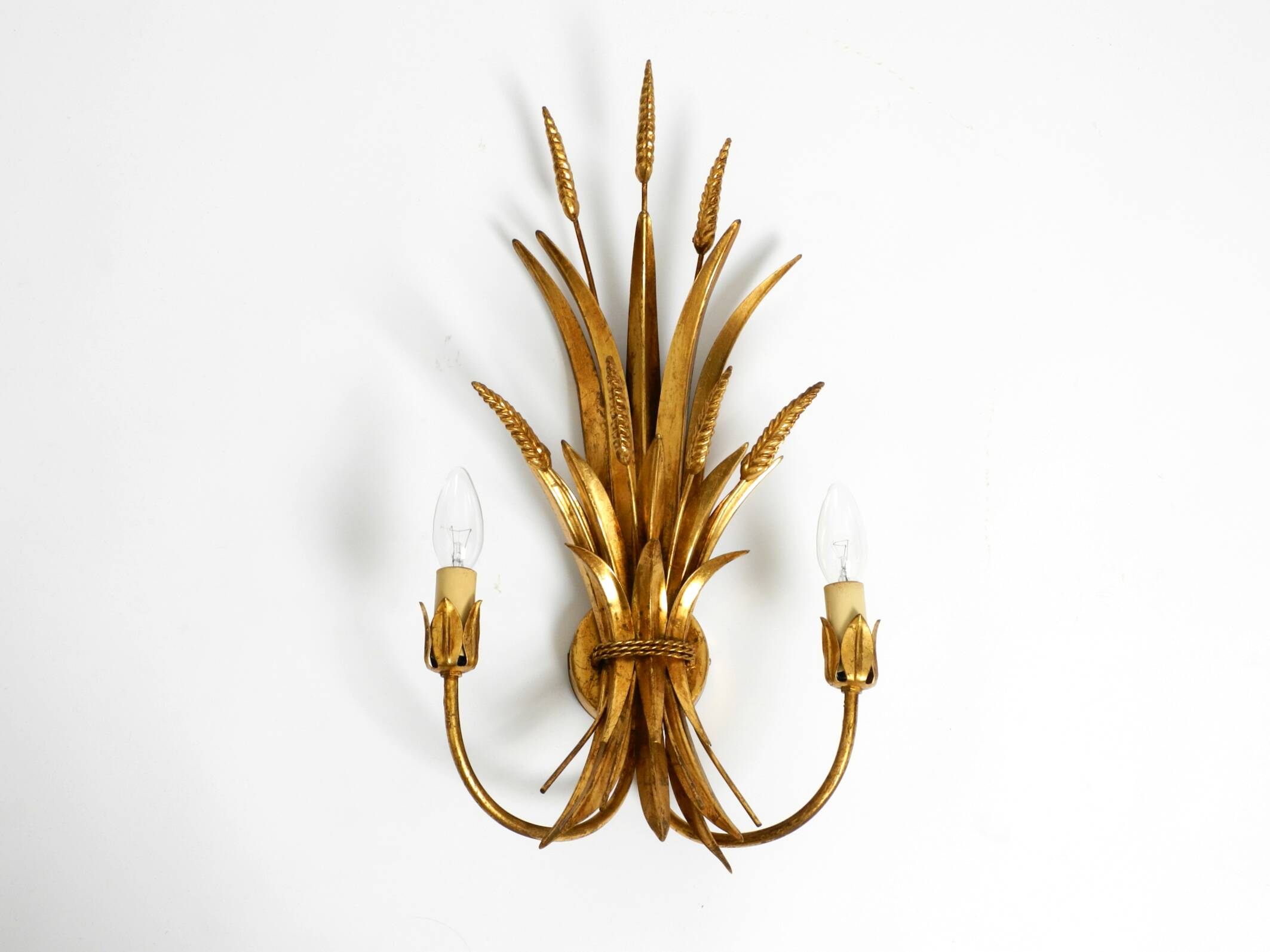 Beautiful large 70s gold-plated 2-armed metal wall lamp by Hans Kögl