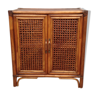 Buffet vintage en bois et cannage rotin